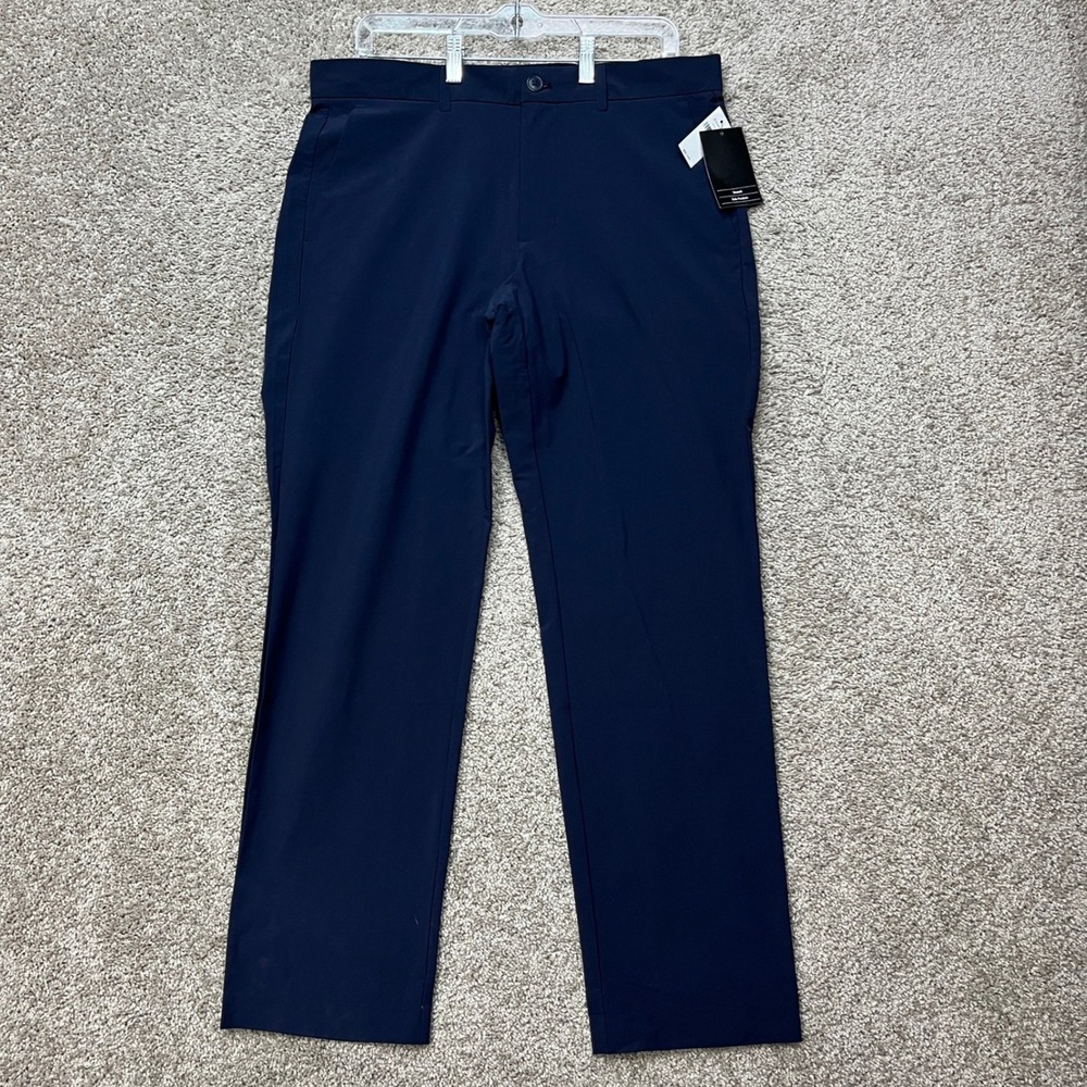 Gap GapFit Drive Performance Khakis Pants Mens 33x32 Navy Blue Flat Front NEW